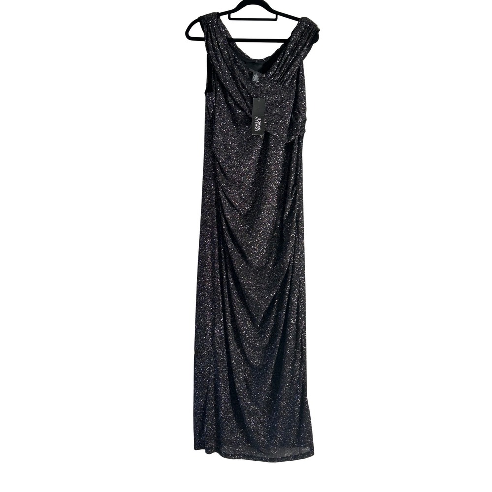 Lovely Grace Black Glitter‎ Draped Evening Gown – Size L – NWT